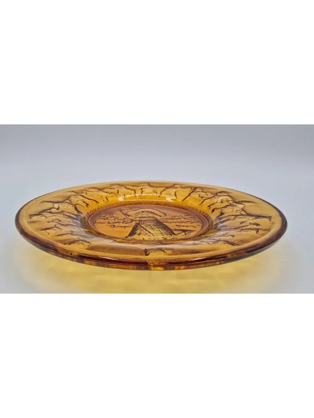 Vintage 1976 Amber Glass Little Bo Peep Child's Plate Tiara Indiana Glass
